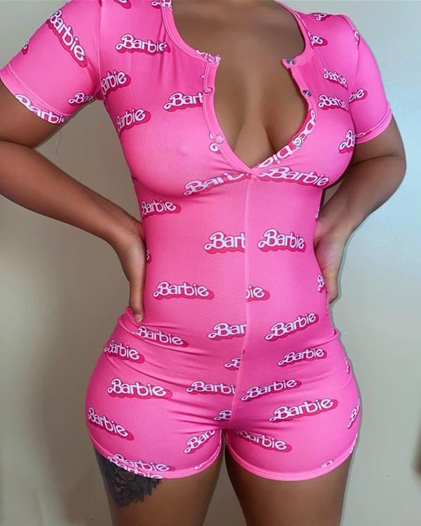 Casual Printed Short Sleeve Home Romper